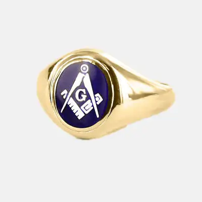 Gold Square And Compass With G Oval Head Masonic Ring (Blue) - Fixed Head • £719.34