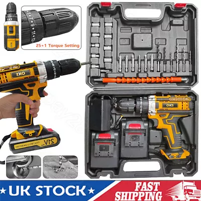 Cordless Hammer Drill Set Electric Impact Driver Screwdriver + 2 X 21V Battery • £23.84