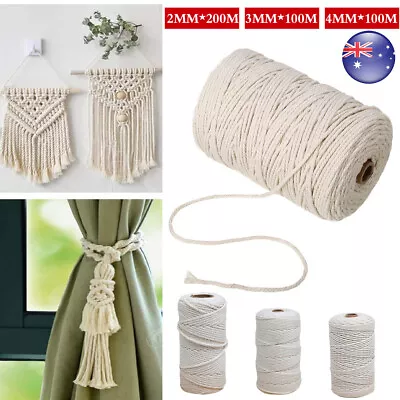 3/4mm Natural Cotton Rope Cord String Twisted Beige Craft Macrame Artisan AU • $11.99