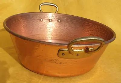 Vintage French Hammered Copper Confiture Jam Pan Brass Handles 39.5cm Diameter • $70