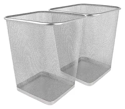 Square Metal Waste Paper Bin Lightweight Silver Indoor Garbage Mesh Waste Basket • £7.95