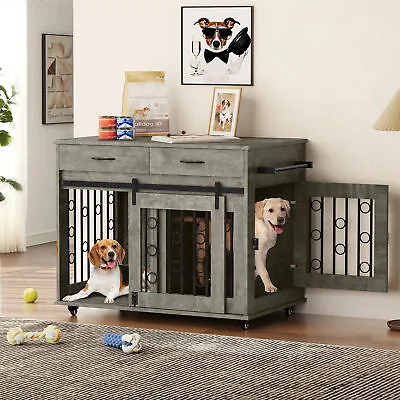 Dog Crate Furniture 39 Inch Wooden Indoor Dog Kennel W/ Divider Room And Drawers • $170.73