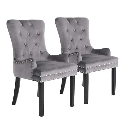 $269 • Buy 2X Dining Chair French Provincial Ring Studded Velvet Rubberwood LISSE