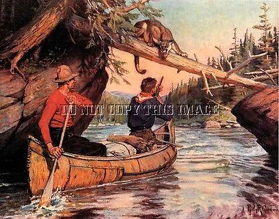 Antique Photograph Reprint Hunting 8x10 Goodwin 2 Men Canoe Cougar Encounter • $11.99