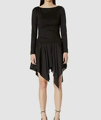 $750 Nicole Miller Women Black Ponte Asymmetrical Long Sleeve Combo Dress Size M • $59.98