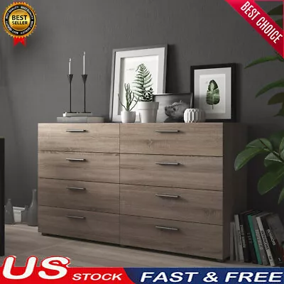 8 Drawer Double Dresser Wood Composite Foil Surface Indoor 55WX15.75DX32.25H In • $291.80