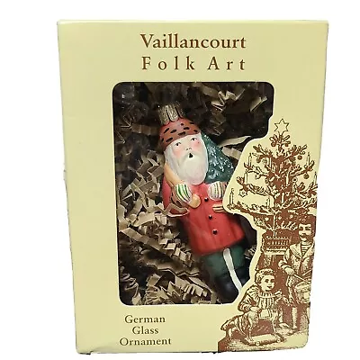 Vaillancourt Folk Art Glass Ornament MINI FATHER CHRISTMAS W Tree 1999 3.5 Tall  • $39.99