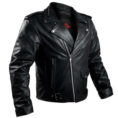 Leather Armor Biker Motorcycle Jacket Men Brando Cafe Racer Dual Sports Riding • $79.99