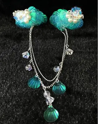 Women Girl Blue Pearl Mermaid Shell Forehead Chain Tassel Hair Clip Brooch Pin • $16.23