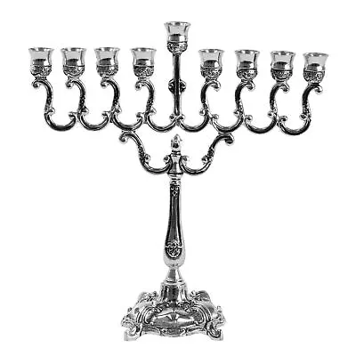 Ner Mitzvah Hanukkah Menorah With 9 Branches Silver 18cm Chanukah Jewish • £28.17