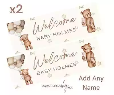 2x Personalised BABY SHOWER GENDER REVEAL Banners LARGE Party Poster Teddy Bear • £5.95