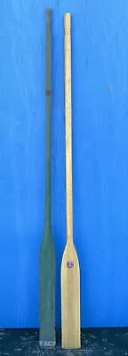 Vintage 2 Old Set Paddles Wooden Oars 84  + 86  Long Light Green + Blond Finish • $119.97