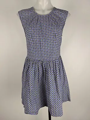 Tigerlily Womens Dress Size 14 Blue White Geometric Print Fit & Flare Zip-up • $14.99