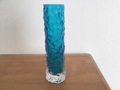 £38 • Buy Whitefriars Textured Kingfish Blue Glass Small Finger Vase. Geoffrey Baxter.