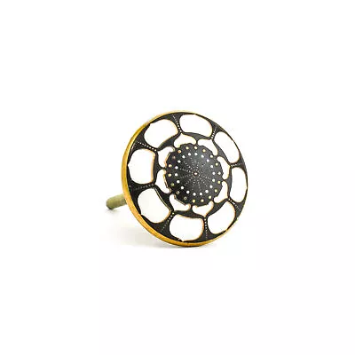 Round Black Lotus Pod Knob - BlackGoldWhite - Black Ceramic Gold Hand Pain... • $8