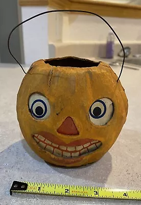 Vintage Halloween Pumpkin Jack O Lantern Paper Mache Candy Container Antique • $199.99