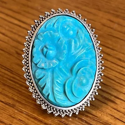 AKR Amy Kahn Russell Sterling Silver Floral Design Turquoise Ring Size 7 • $102.19