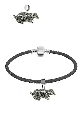 $13.15 • Buy Badger Charm On A Silver Faux Leather Snake Bracelet Or The Charm RefA8