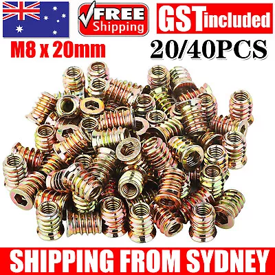 20/40PCS Wood Furniture M8x20mm Threaded Insert Nuts Interface Hex Socket Drive • $11.35