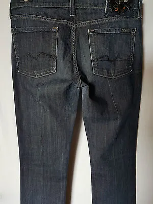 Women's Jeans 7 For All Mankind Straight Stretch Blue Size 11 Leg 34.5   • $29.95