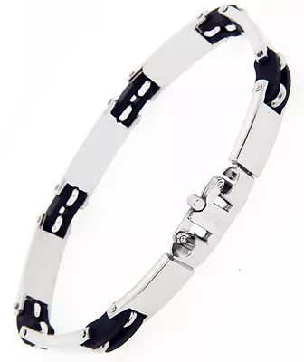 Jojino Italy Joe Rodeo Mens Rubber / Silver Stainless Steel Link Bracelet Rare • $19.95