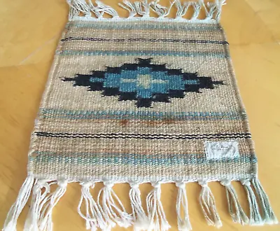 VTG El Paso Saddle Blanket Co Table Mat/Rug 9.5 X10  Turquoise Blk Tan W/Tassels • $8.99