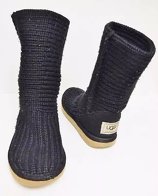 UGG Australia Boots Classic Crochet Knit Pull On 5857 Black Women's Size 5 • $48