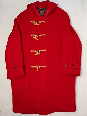 Gloverall Mens Duffle Coat M Solid Red Wool Blend Hooded Toggle Button England • $379.99