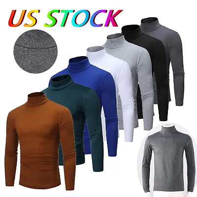 US Mens Long Sleeve T-shirt Turtleneck Jumper Undershirt Turtleneck Top Pullover • $12.73