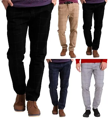 Mens Plaid Check Formal Pants Stretch Slim Fit Casual Fashion Smart Work Trouser • $21.21