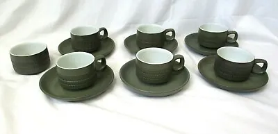 £29.99 • Buy Denby Chevron, Olive Green Tea Cups, Saucers And Sugar Bowl Set Rare Vintage #F2