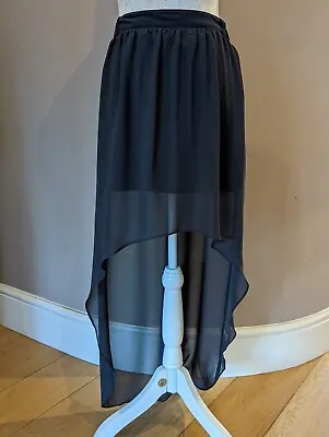 £15 • Buy River Island Short Skirt With Long Rear High Low Sheer Chiffon Size 12 Dark Grey