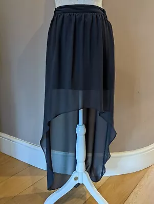 £15 • Buy River Island Short Skirt With Long Rear High Low Sheer Chiffon Size 12 Dark Grey