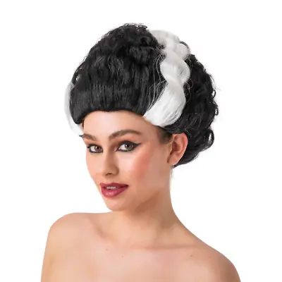 Bride Of Frankie Wig Adults Halloween Black Beehive Fancy Dress Frankenstein • $44.43