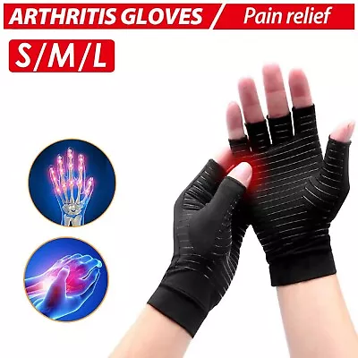 Copper Compression Arthritis Gloves Brace Fingerless Glove Joint Pain Women Men  • $13.99