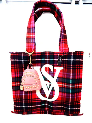 NWT Victoria Secret Multicolor Plaid Fabric Large Tote Bag Purse And Mini Bag VS • $20.52