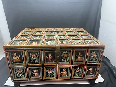 Antique Indian Mughal Polychrome Wood Panel Wedding Box Chest 15  • $199