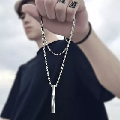 Stainless Steel Punk Men Simple Pendant Necklace Long Chain Women Jewelry Gift • $4.28