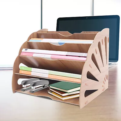 5-Slot Wood File Organizer Fastener Folder Desktop Document Magazine Storage Box • $19.95