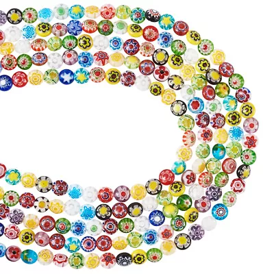 5 Strands Millefiori Lampwork Beads Flat Round Multi-Colored 6mm 65pcs/strand • £19.31