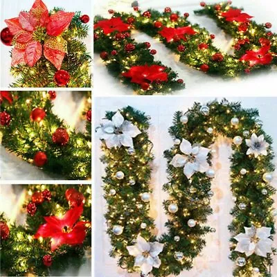 Christmas Xmas Tree Garland Rattan With LED Lights Stair Door Wreath Decorations • $9.43