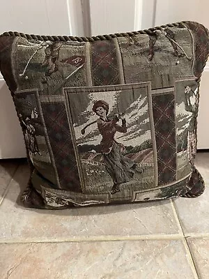 Vintage Golf Tapestry Throw Pillow  Vintage Players  Corded Edging  • $19.60