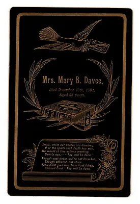 1891 Cabinet Card Memorial Funeral Card Mrs. Mary B. Davee 52 Years Old • $14.99