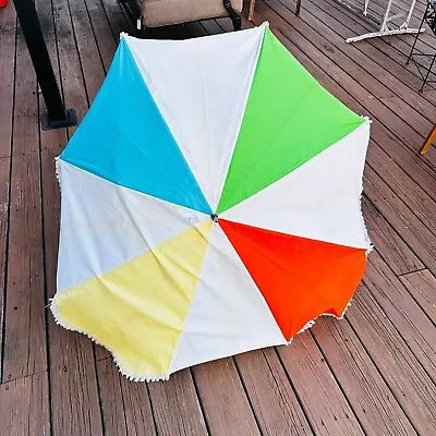 Vtg Clamp On Beach Umbrella W Fringe Mulitcolored Peerless Co. • $56.70