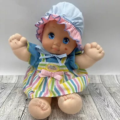 Vintage 1989 Mattel Magic Nursery Girl Doll Bonnet Hair Tuft 14  Striped Dress • $12.99