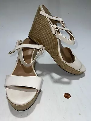 Merona Platform Wedge Heels Sandals Size 11 White Open Toe Sling Back Canvas • $39.99