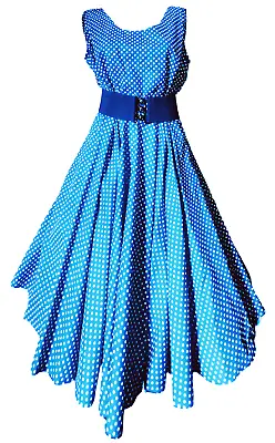 1950s Vintage Retro Rockabilly Circle Dress Turq PolkaDot Handmade Choice Ofsize • £29.99