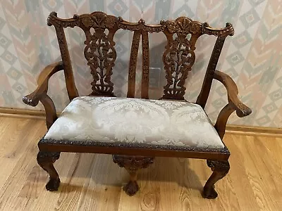 Carved Solid Mahogany Ball And Claw Feet Bench Loveseat For Children Or Dolls • $390