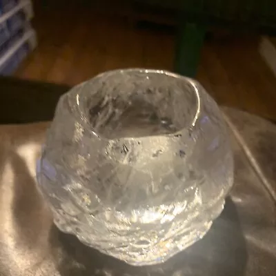 Large Vintage Kosta Boda Ice Snowball Candle Holder Sweden Heavy Crystal • $18