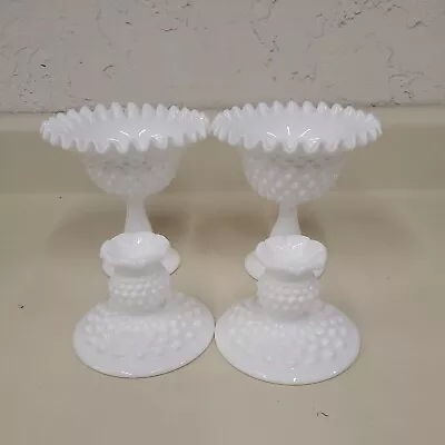 Vintage Fenton Hobnail Compotes And Candle Stick Holders. Milk Glass. GZ7 • $22